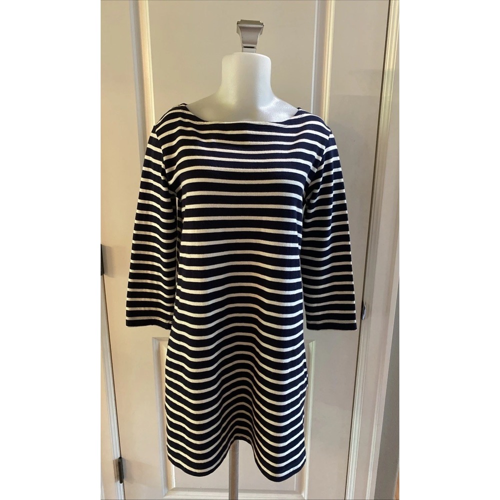 Petit Bateau Womens S Cotton Tunic Black White Stripe Bow Detail Top 3/4 Sleeve